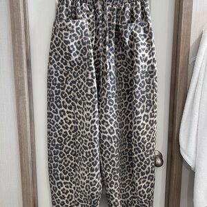 Animal Print Barrel Leg Pants - Black and Cream